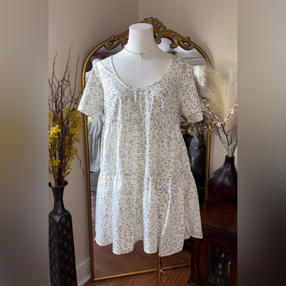 Women's Flutter Short Sleeve Tiered Dress - A New Day  Small, Cream Leopard, NWT